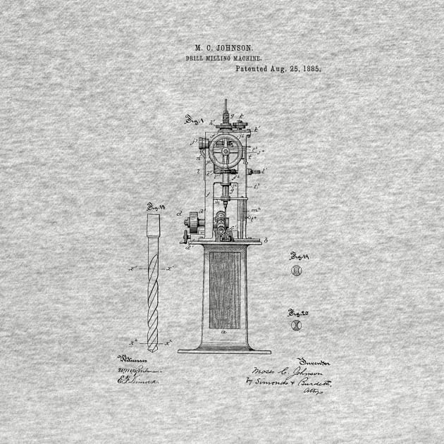 Drill Milling Machine Vintage Patent Hand Drawing by TheYoungDesigns